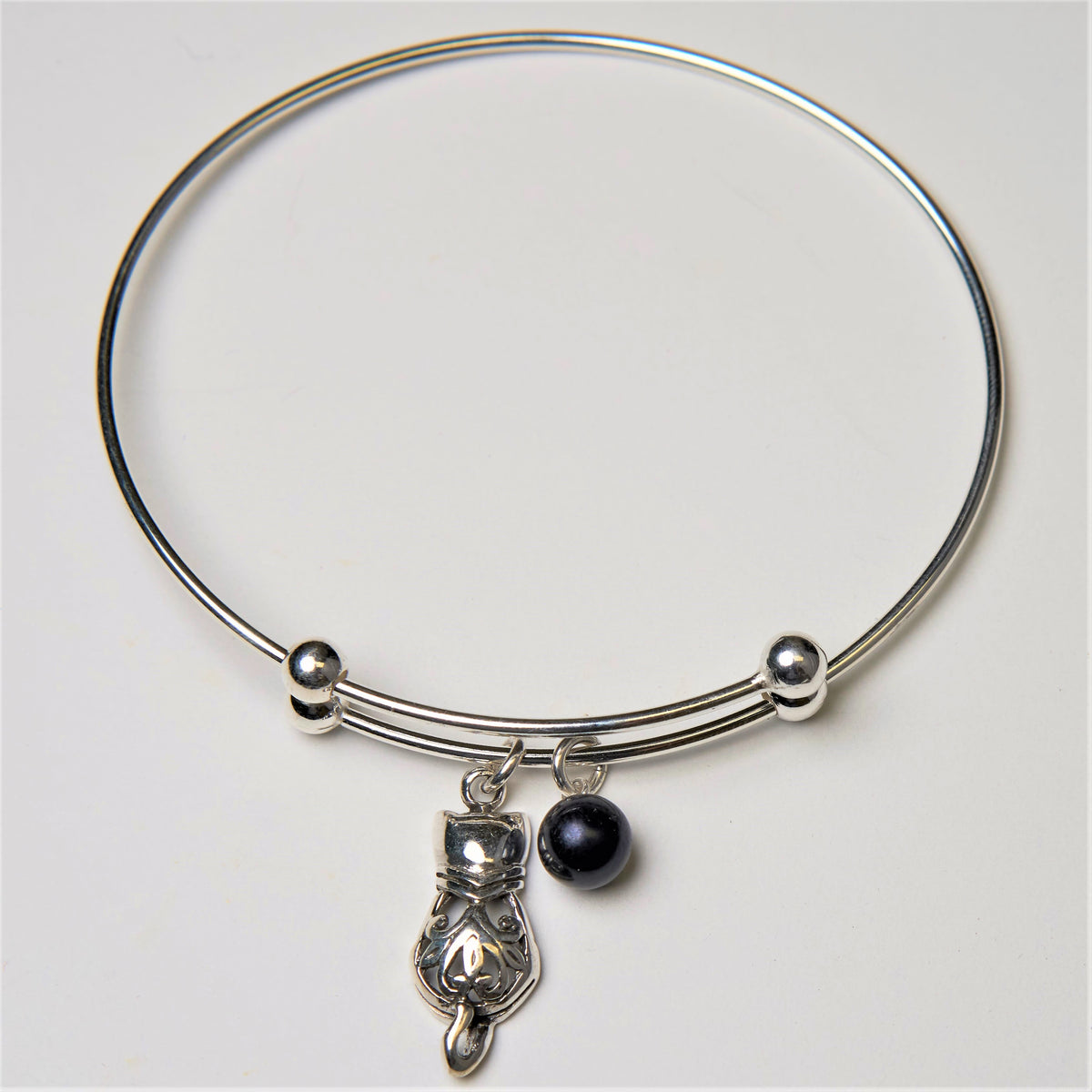Cat Charm Bangle Bracelet