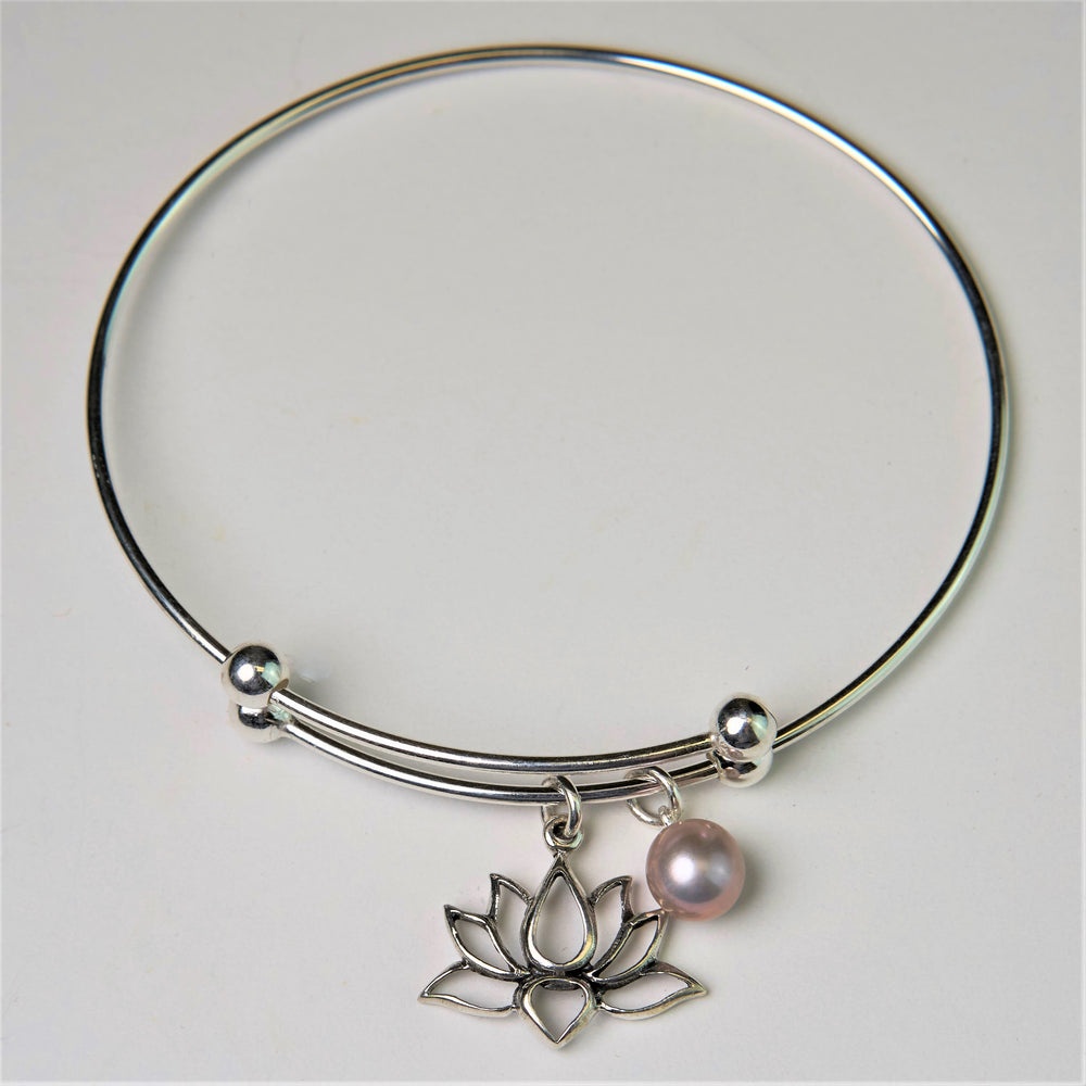 Lotus Charm Bangle Bracelet